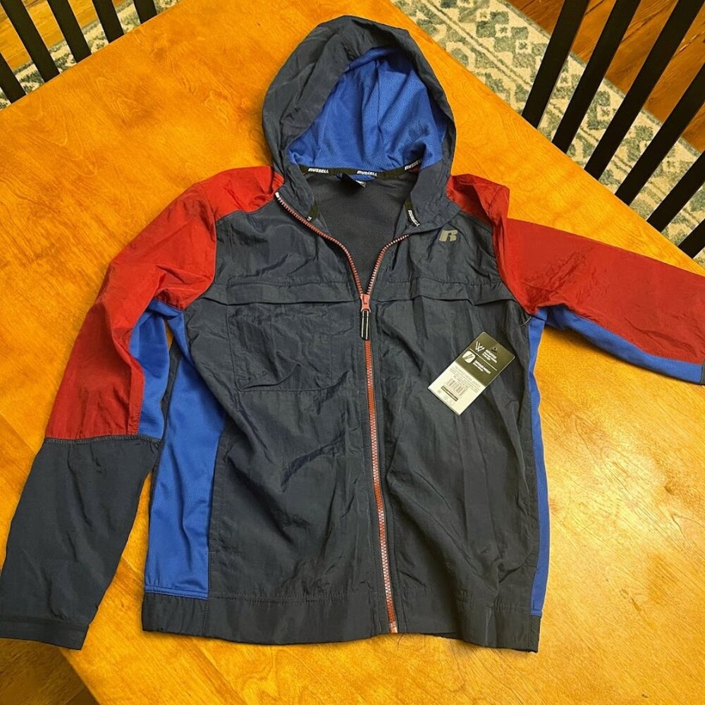 Russell Athletic Reflective Nylon Full Zip Media Jacket Hoodie XL (14-16) NWT
